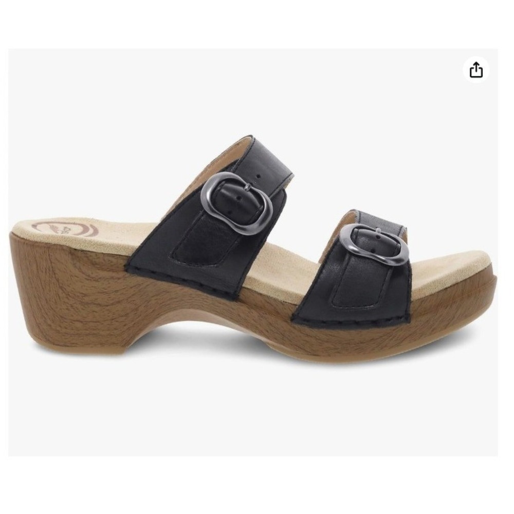 Dansko Black Leather Sophie Slip on Wedge Slide Sandals Adjustable Buckle 41 - Picture 2 of 13